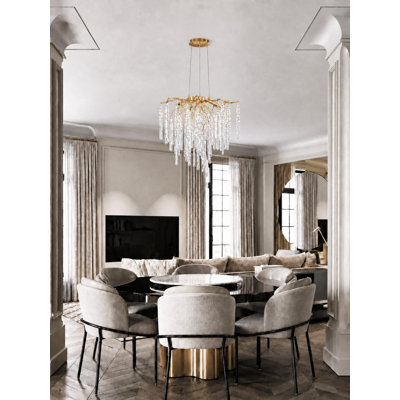 10-Light Gold Aluminum Chandelier With Clear Glass Drops