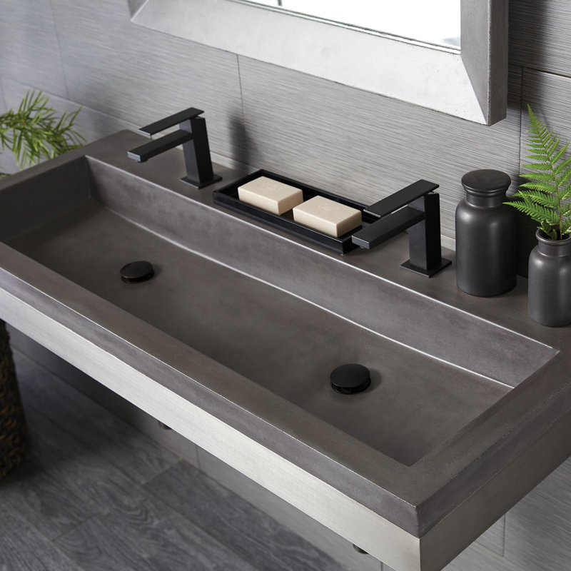 Lavabo de salle de bain en béton rectangulaire encastré sur le comptoir de 48 po fabriqué à la main NativeStone, Ardoise