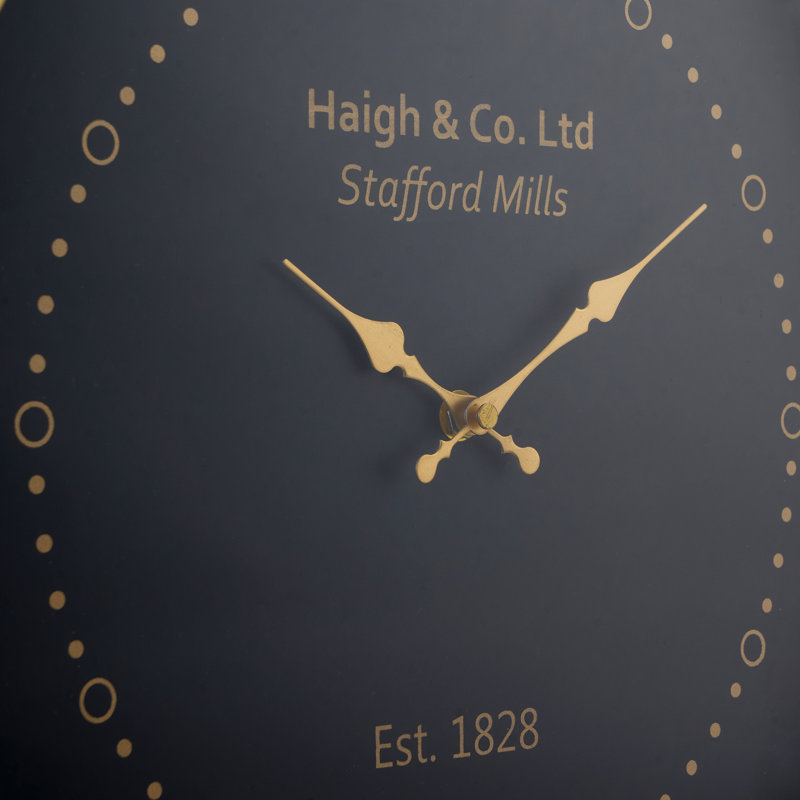 Black and Antique Brass Metal Wall Clock 