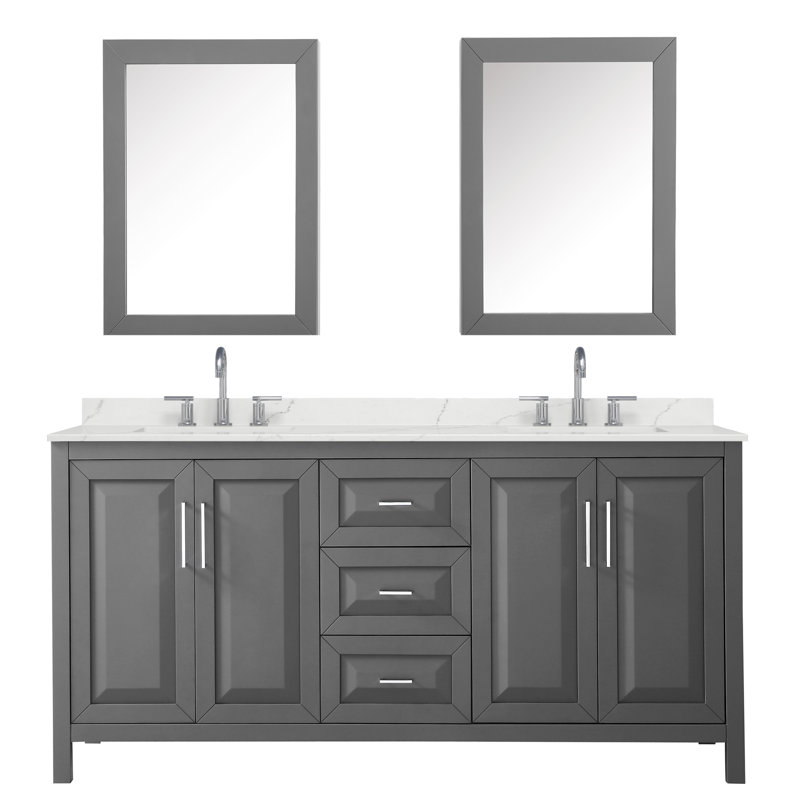 Daria 72 in. with Mirror Vanity, White Quartz, Gray, Polished Chrome