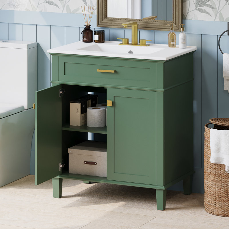 30" Single Bathroom Vanity With Ceramic Sink, Green