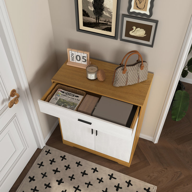 2-Doors Shoes Cabinet with Adjustable Shelves and one drawer, Natural