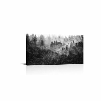 Art mural sur toile de paysage de montagne brumeux noir et blanc