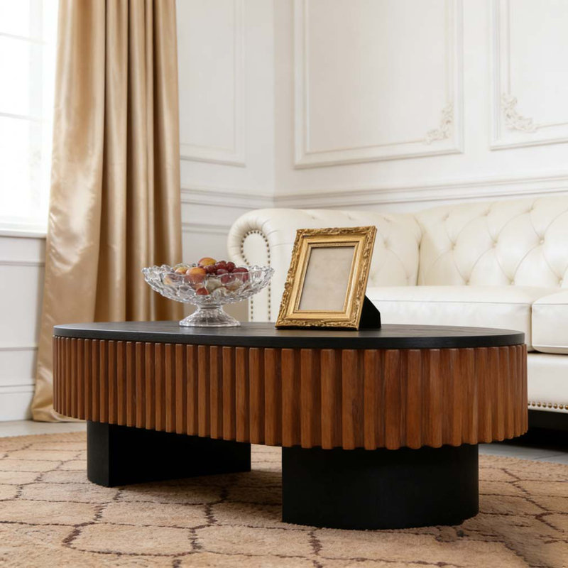 Table basse de salon elliptique de 43,7 po avec rangement caché, Brown+Black