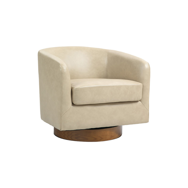 Bennett 79Cm Wide Swivel Barrel Chair, Cream Faux Leather