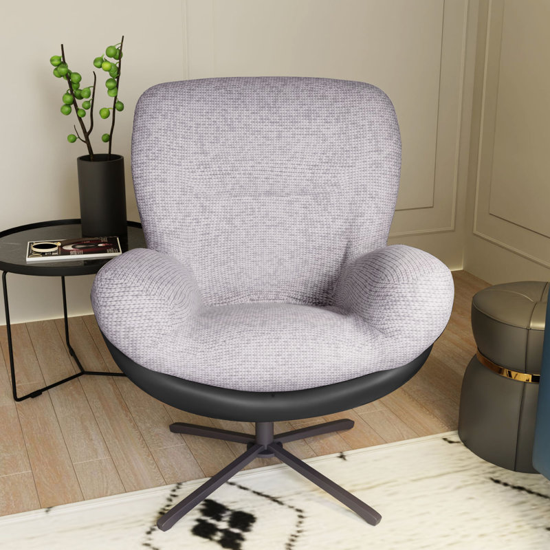 Fauteuil pivotant à 360 ° avec matériau double - chenille et similicuir, gris, ergonomique pour une utilisation prolongée, fauteuil en cuir, pivotant, petits espaces de vie confortables, construction