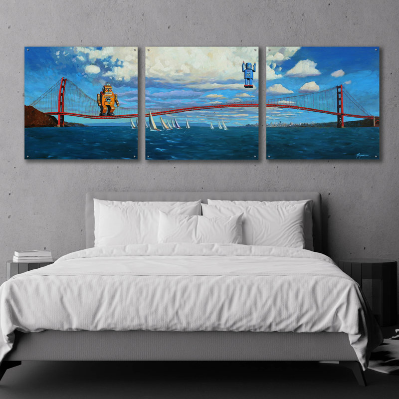 Art épique «Golden Gaters» par Eric Joyner, acrylique, H 36 po x l 108 po