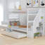 Lit simple superposé au dessus d'un lit gigogne avec rangement en pin blanc, largeur de 42,3 po et structure en pin