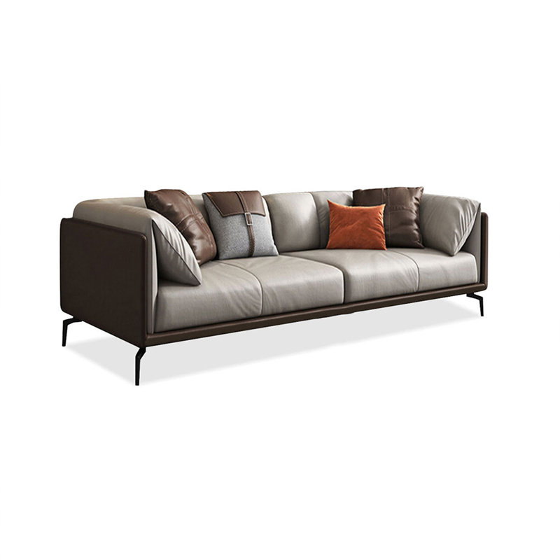 Khaki Genuine Leather Modular Sofa cushion couch, Coffee/Khaki, 2, 28.35" H x 74.8" W x 37.01" D