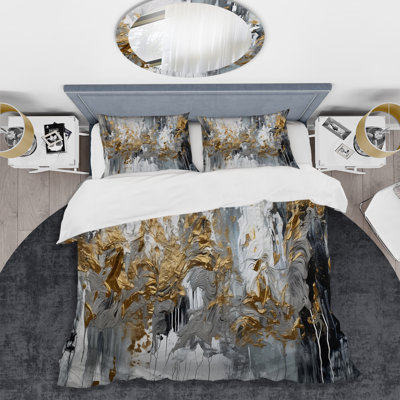 Black And White Delicate Brushstrokes I - Abstract Marble Duvet Cover Set - Microfiber Polyester