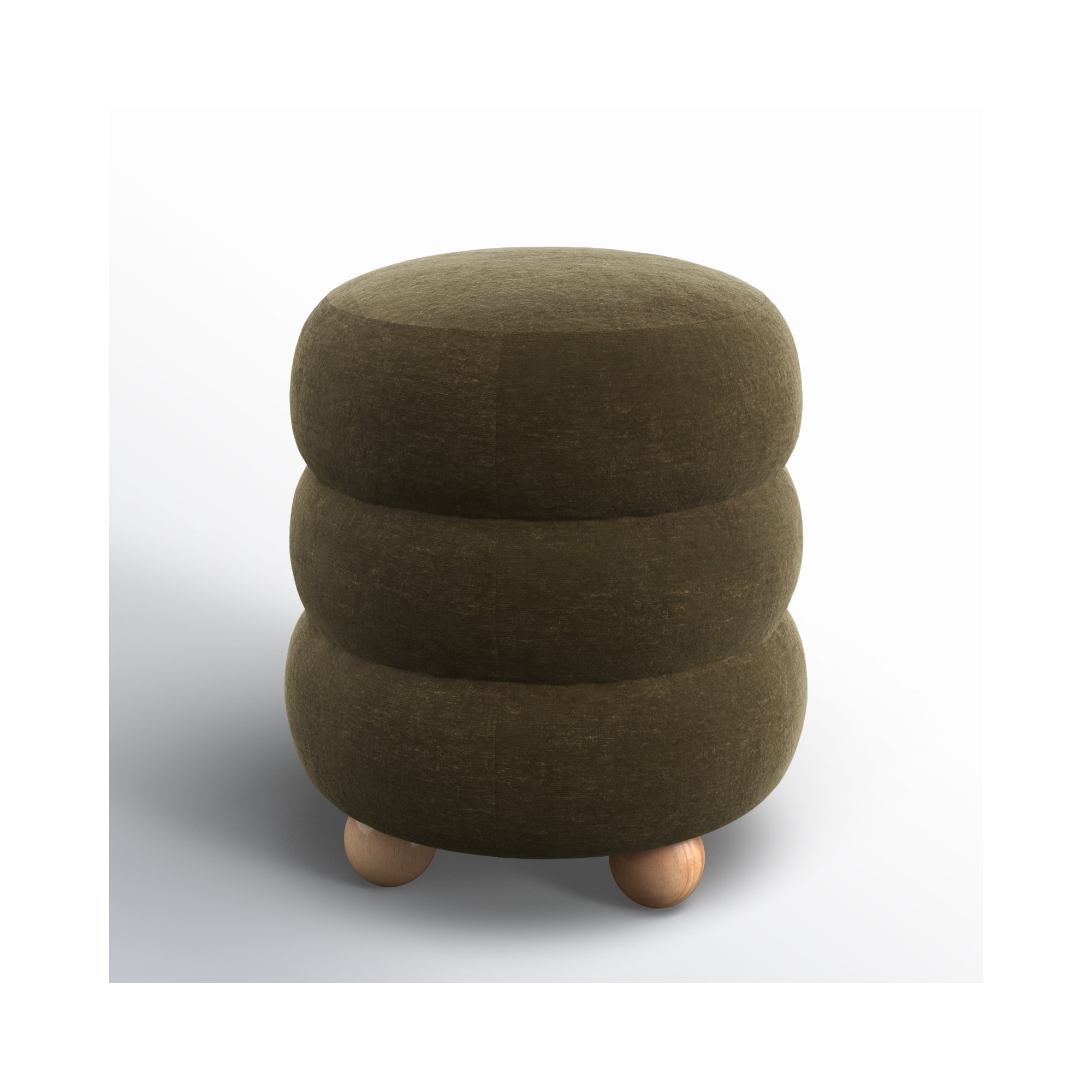 Dalisha 17" Velvet Round Ottoman, Natural, Dark Olive Green