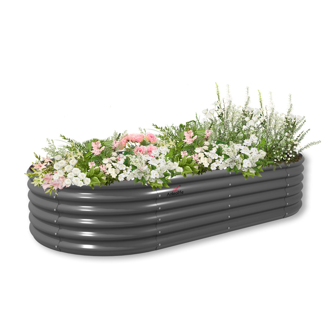 Rokesha Galvanized Raised Garden Beds Outdoor, Oval Round Metal Planter Box (Quartz Gray) Arlmont & Co. 