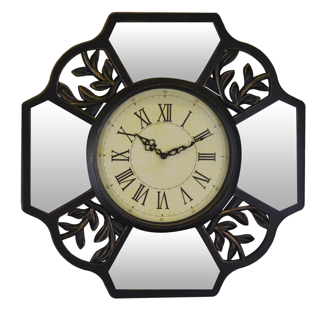 Picard Wall Clock Openwork in Metal with Mirrors Floral Leaves 16" Round Fleur De Lis Living
