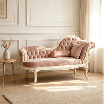 Tufting Pink Suede Solid Wood Chaise Longue