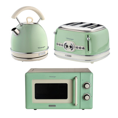 Ariete Vintage Dome Kettle, 4 Slice Toaster & Microwave Green
