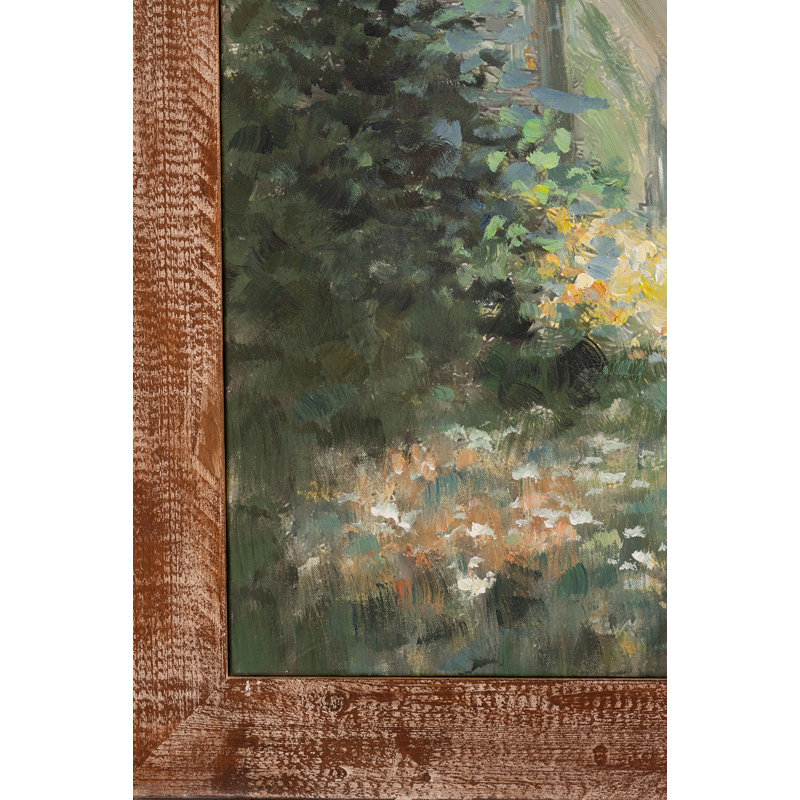 39,5 x 39,5 x 1,2 po, art mural forêt du matin peint à la main avec cadre en bois vieilli