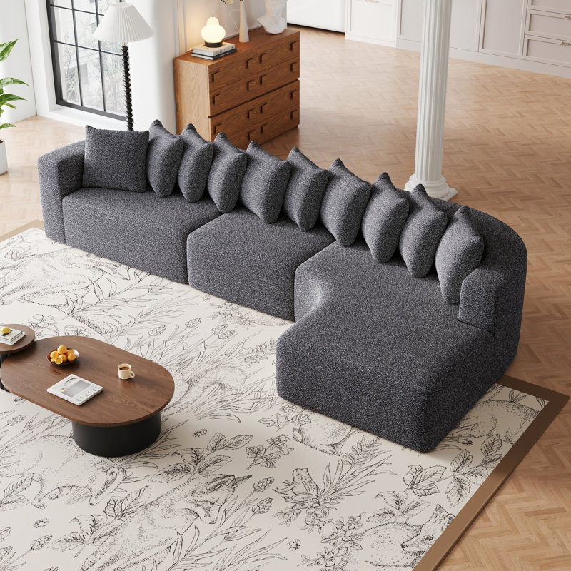 Ensemble de canapé modulaire en chenille de 131,1 pouces de style moderne courbé en forme de nuage, 10 coussins, canapé modulaire en L (méridienne droite)