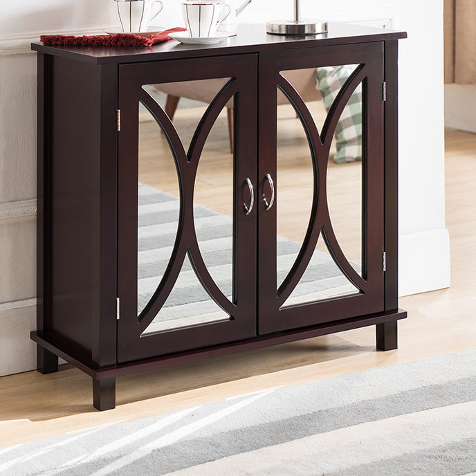 Bertu Wood Entryway Console Sofa Table, Mirrored Doors