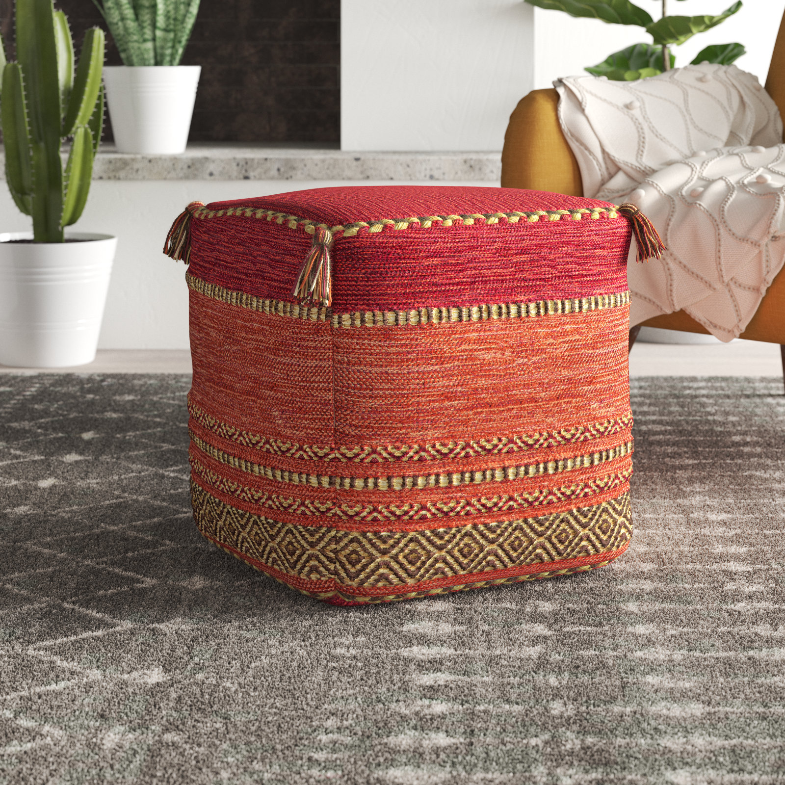 Spurgeon 18 Square Chevron Pouf Ottoman Upholstery: Dark Red