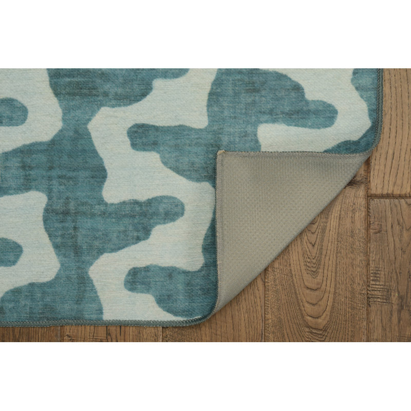 Kivett Stalk Aqua and Green Indoor Outdoor Machine Washable Area Rug, Rectangle 3' x 5'