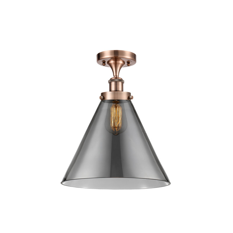 Plafonnier semi-encastré 1 lumière Ballston Urban Cone, Cuivre antique, H 13 po x l 12 po x P 12 po, Plaqué couleur fumée
