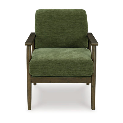Bixy Accent Chair, 31 Inch, Brown Wood Armrests, Dark Polyester