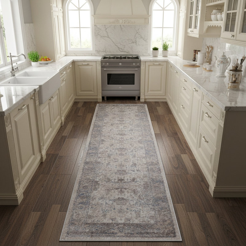 Tapis de couloir traditionnel brun / beige Collection Payas, Tapis de couloir 2 pi 2 po x 8 pi