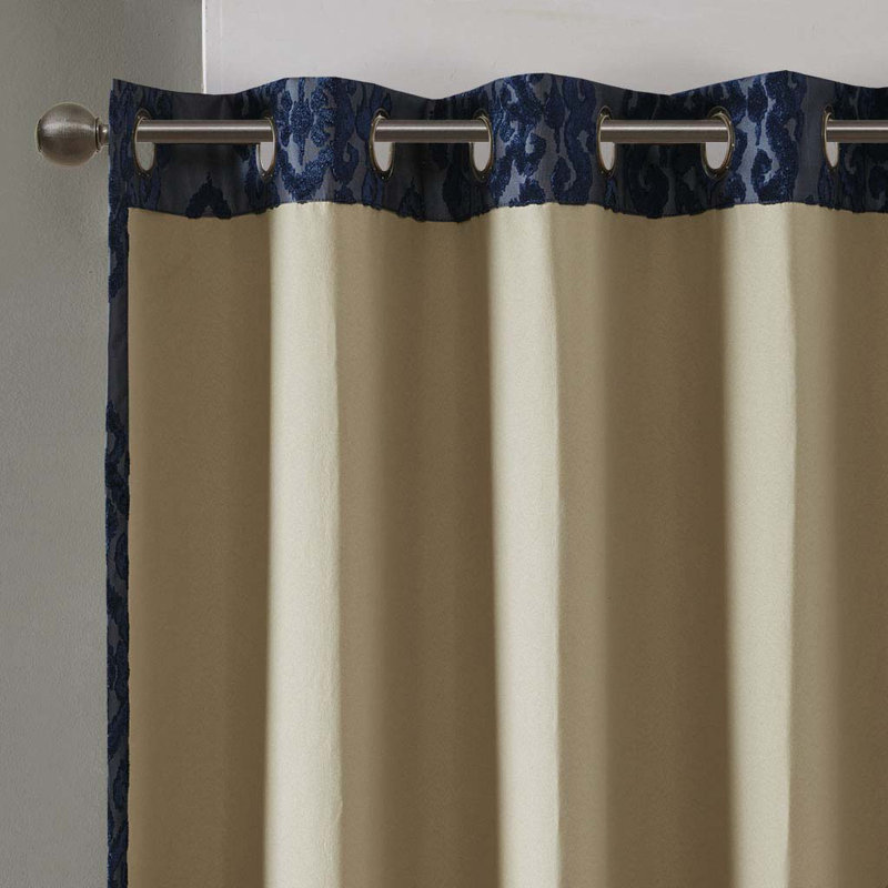 Knitted Jacquard Damask Total Blackout Grommet Top Curtain Panel(Only 1 Pc Panel), 50" W x 108" L, Navy