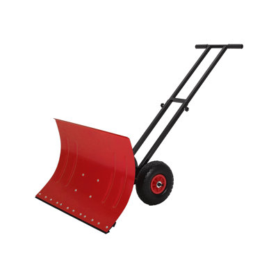 Pelle à neige robuste de 74 cm (29 po) avec roues - Lame en métal, double poignée ergonomique réglable, lame inclinée en polypropylène, grands pneus tout-terrain antidérapants, idéale pour les allées et les trottoirs - Rouge