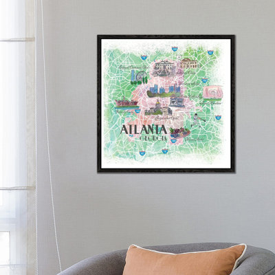 Atlanta Georgia USA Illustrated Map 1 Piece Painting on Canvas