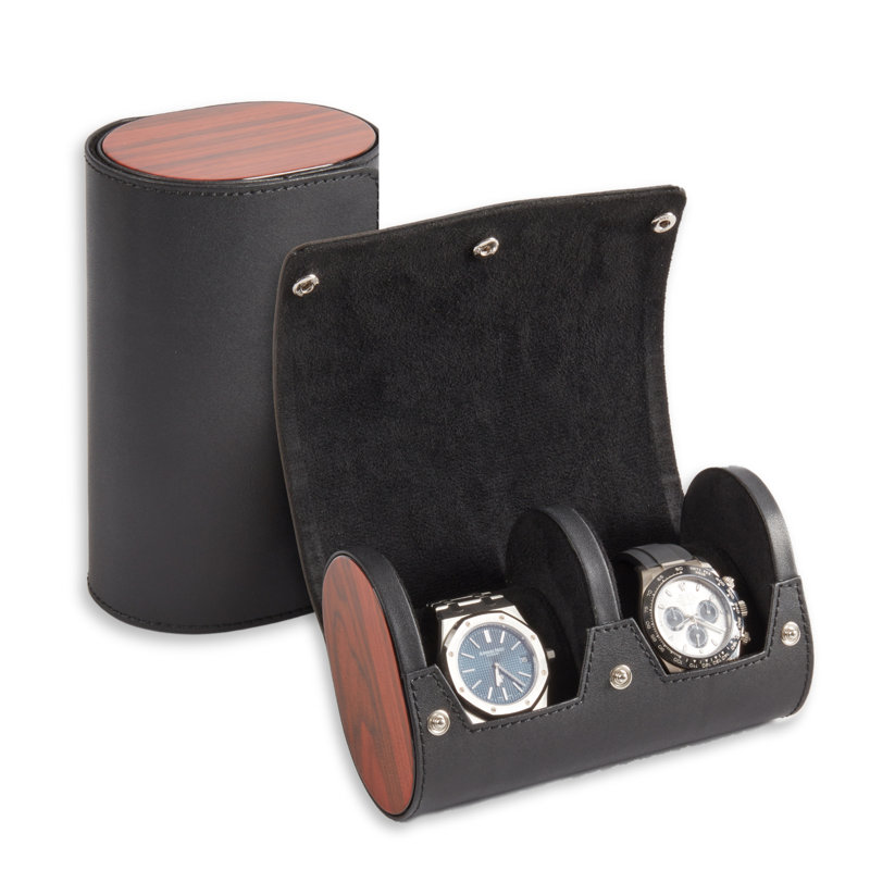 Deux boîtiers de montre en cuir noir, Noir