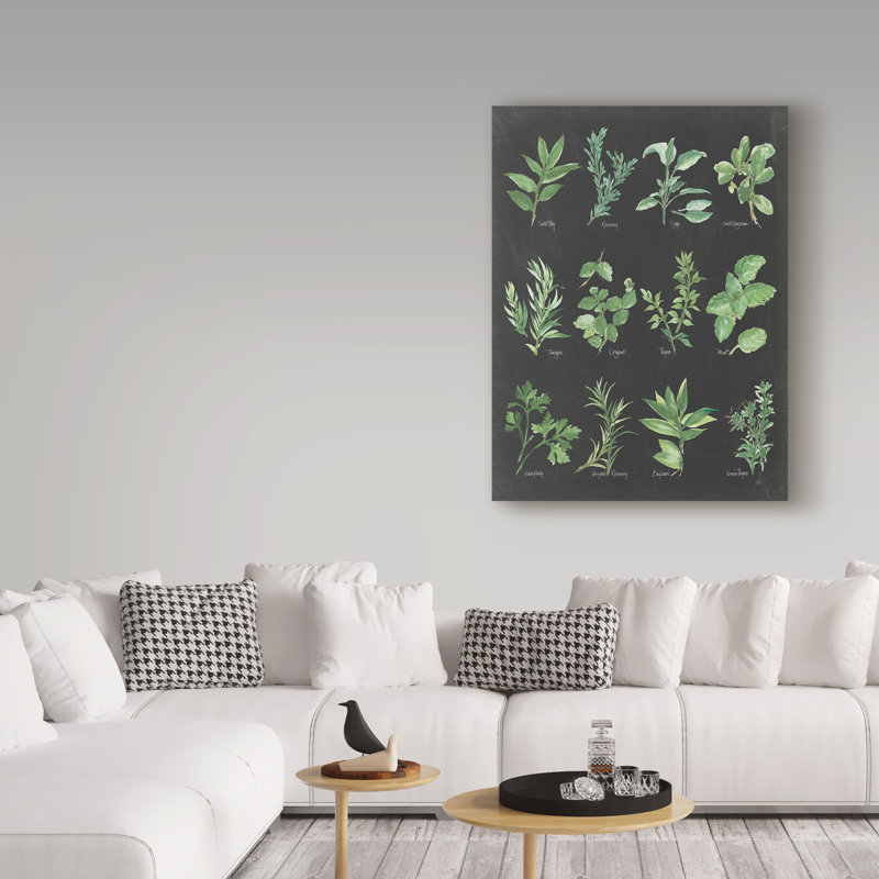« herb chart on black », reproduction de peinture à l’acrylique sur toile tendue, H 19 po x l 14 po x P 2 po