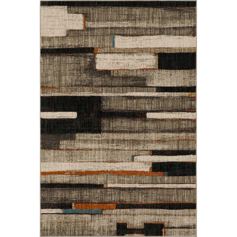 Elements Charcoal Modern Geometric 2' x 3' Wool Blend Rug