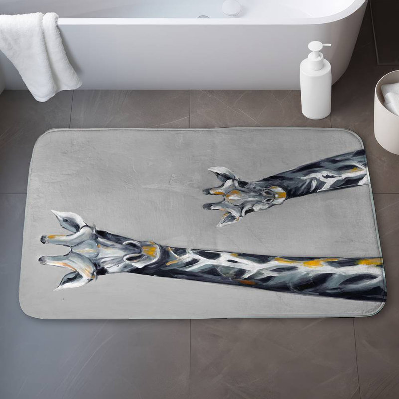 Steel blue giraffe Bath Mat with Non-Slip Backing - Quick Dry Memory Foam Bathroom Rug - Absorbent - Modern Plush Spa-Style - Machine Washable