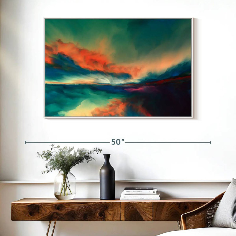 Coucher de soleil, Cadre flottant blanc, 40 po x 27 po