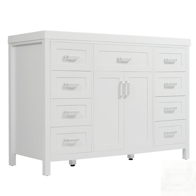 Meuble-lavabo de salle de bain avec lavabo, 2 portes, 8 tiroirs, système de fermeture en douceur, conception classique, Blanc