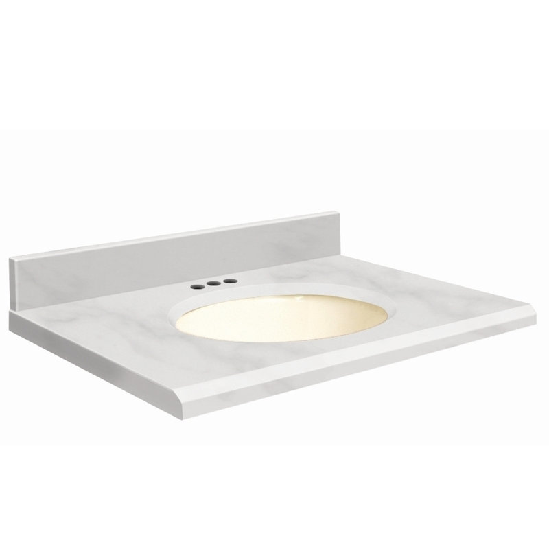 Dessus de salle de bain simple 31 po meuble-lavabo, Biscuit, Marbre de Carrare blanc, Central de 4 po