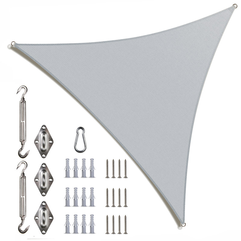 Gray 24 ft Triangle Sun Shade Sail with Stainless Steel Hardware Kit