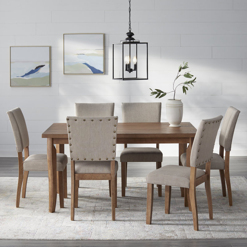 Lassiter Four Leg Dining Set, 7 Pieces: 1 Table, 6 Chairs