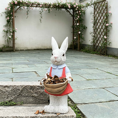 16" Pink Rabbit Garden Statue Flower Pot - Hand-Painted Resin Sculpture for Whimsical Outdoor Yard and Patio Decor