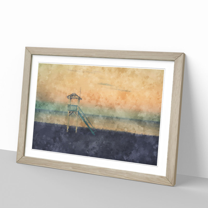 Beach Lifeguard Tower - Picture Frame Painting, 48cm H x 65cm W x 2cm D, Oak Framed