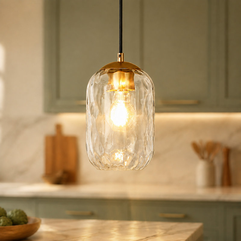  1-Light Kitchen Island Pendant with Hammered Glass
