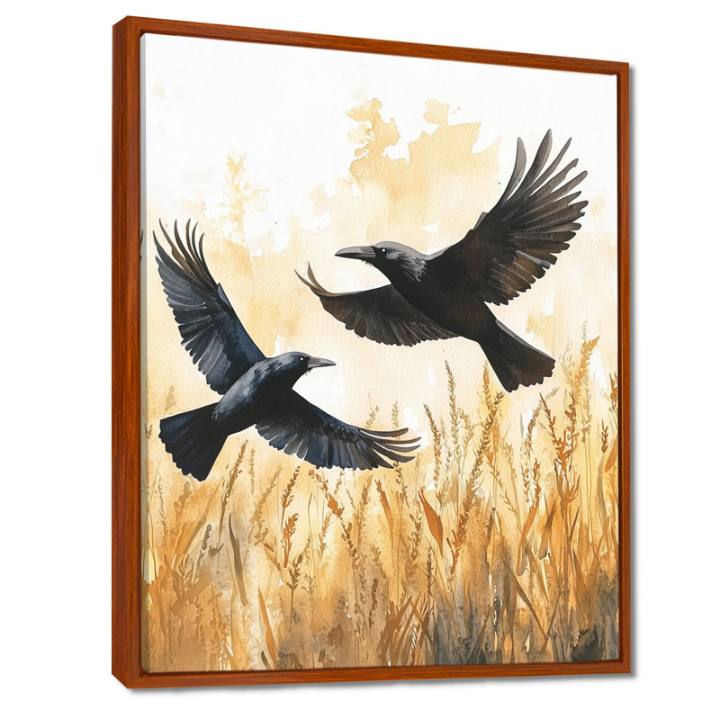Koziol, corneilles foncées dans le champ de maïs III - oiseau, art mural, Brun, Impression encadrée flottante