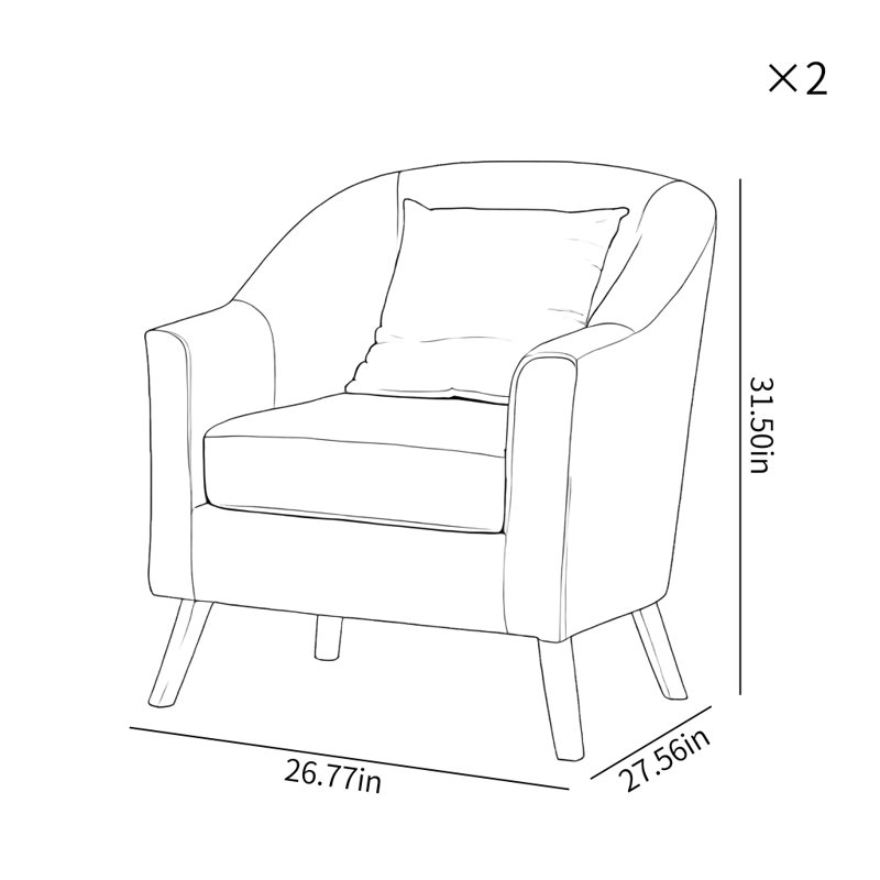 Chaise simple moderne en bois massif (ensemble de 2), Leath-Aire jaune, Burlywood