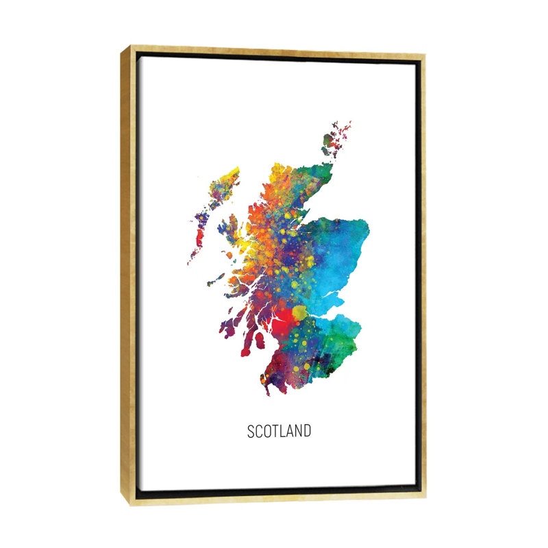Carte d'Ecosse par Michael Tompsett - impression d'art graphique, Toile encadrée d'or, Pas de tapis