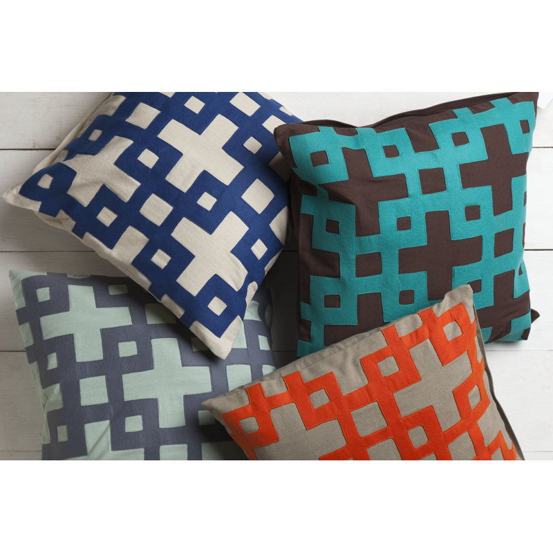  Cotton Geometric Throw Pillow, 18" x 18", Coffee Bean / Dark Turquoise, Polyester