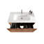 Meuble-lavabo flottant mural 36 po moderne en noyer rayé, lavabo blanc, rebords courbés sécuritaires, tiroir à ouvrir et fixation en forme de U avec aspect noyer, raccord en céramique peu encombrant-617954403