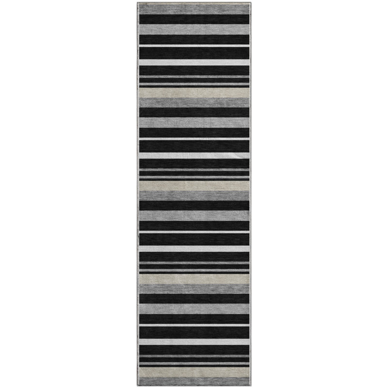 Premium Machine Washable Prisco Black Rug, Runner 2'3" x 7'6"