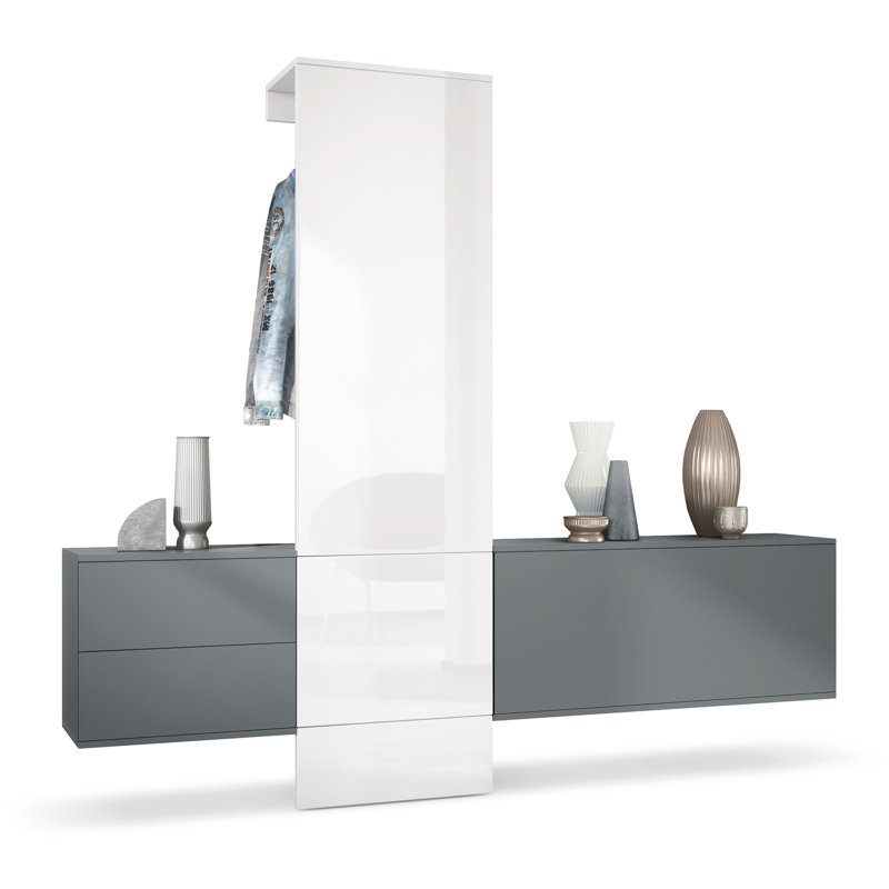 Chappa 209 cm W Hallway Set with Shoe Storage, High-gloss white