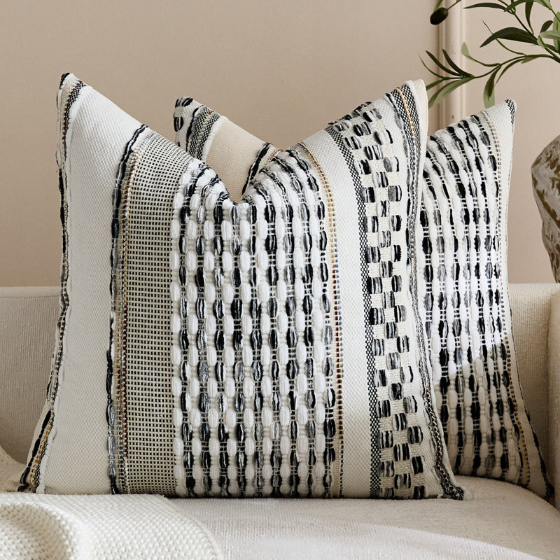 Housses de coussin décoratives Boho 18 x 18 pouces Boho, Rayure noire